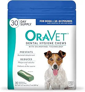 ORAVET Dental Chews for Dogs, Oral Care and Hygiene Chews (Small Dogs, 10-24 lbs.) Blue Pouch, 30 Count