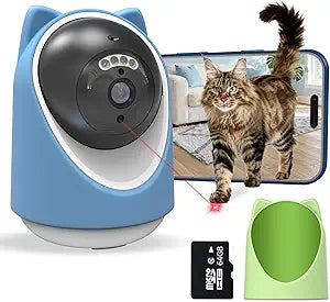 Pet Camera, 2K HD Indoor Dog and Cat Camera with Auto-Tracking & Laser Toy, Home Security Camera with Motion Detection, 2-Way Audio, Night Vision, No Subscription Requiredï¼ˆ64GB SD Cardï¼‰