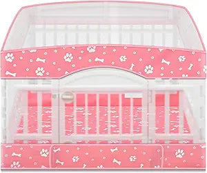 2 Pack Dog Playpens Cover and Bottom Mat Fits for 36 Inch 4 Panels Pet PlayPen, Dog Crate Cover Puppy Exercise Pad, Reusable Washable, Hoop and Loop Design, Playpen Not Included(Pink)