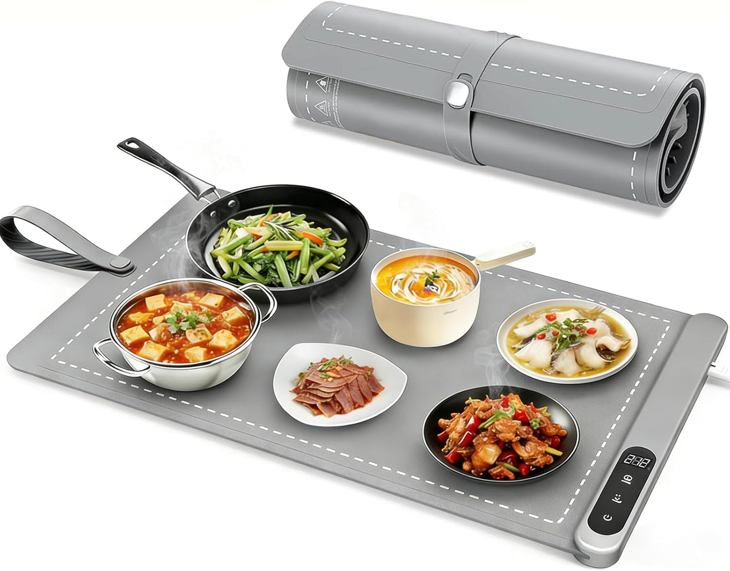 Food Warming Mat Heating Pad Tray Plateful, (XL 24"x15") 500W Electric Silicone Warmer Heater for Countertop Buffet Party, Keep Food Warm Hot, with 6 Level Temperature,6 Hours Timer (Gray)