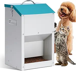 Automatic Cat Feeder Outdoor 59cups/14L Automatic Dog Feeder Cat Food Dispenser with Storage Gravity Pet Feeding Station Galvanized