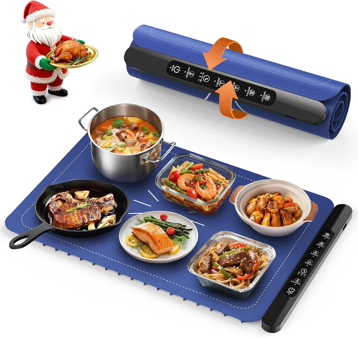 Warming Mat for Food, Silicone Electric Warming Tray with 4 Adjustable Temps & Timer, Food Warming Mat for Countertop, Foldable Portable Food Warmer Mat for Buffets, Parties, Kitchen, Family