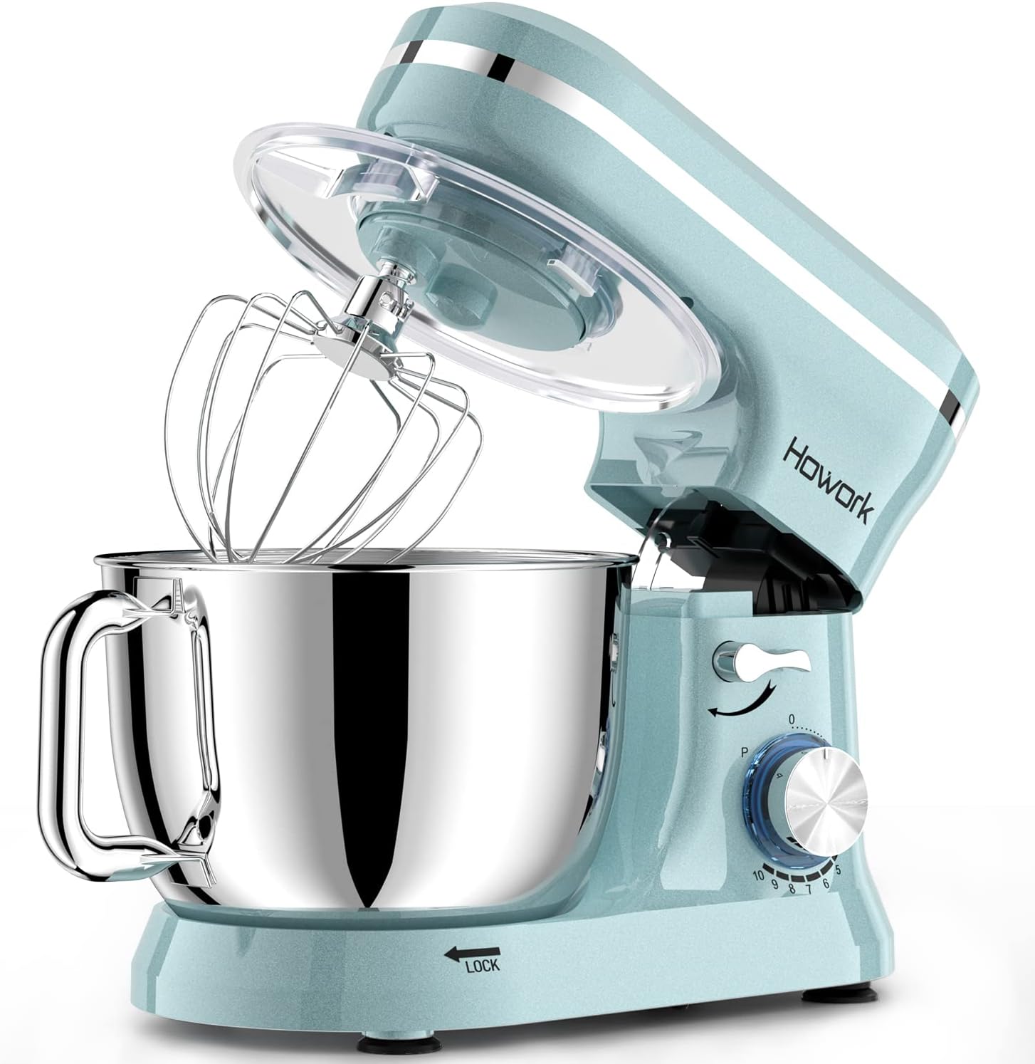 HOWORK Electric Stand Mixer,10+p Speeds Kitchen Mixer With 6.5QT Stainless Steel Bowl,Dough Hook, Wire Whip & Beater,for Most Home Cooks(Blue)