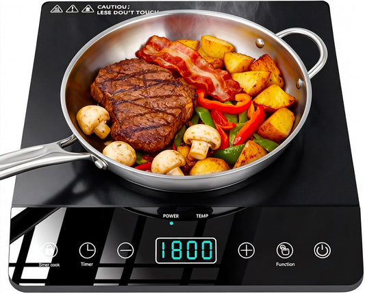 Single Burner Induction Cooktop, ETL-Certified 1800W Portable Induction Cooktop Large 8 inch Heating Coil, 12 Temp Settings up to 465℉ Electric Stove Hot Plate with 3 Hour Timer, Safety Lock