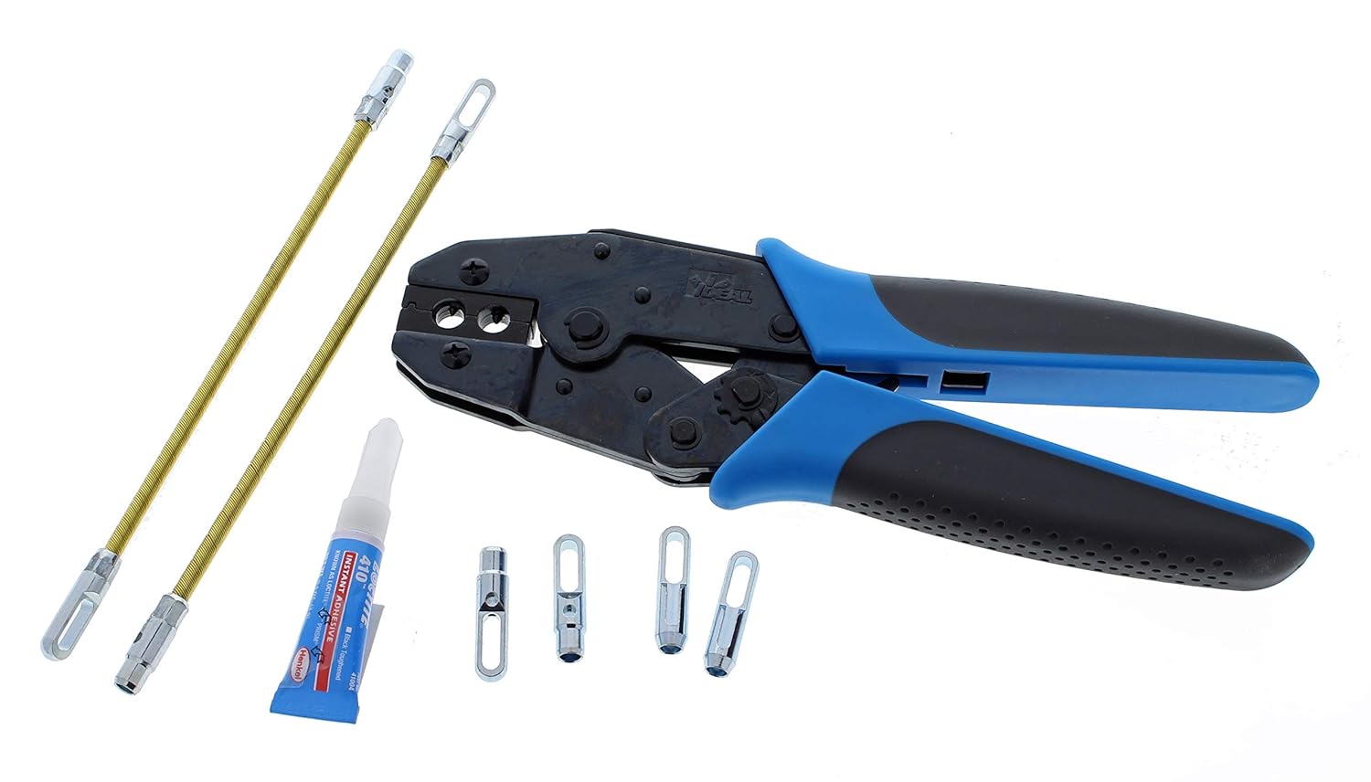 IDEAL Electrical 31-156 S-Class Fish Tape Replacement Kit - Field Application Kit w/ Crimpmaster Crimp Tool Frame, Die Set, Leaders, Zoom eyelets, Instant Adhesive, Small, Black