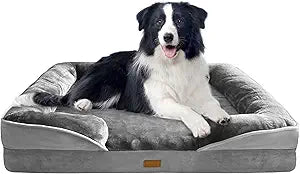 Orthopedic Dog Bed with Sides - Dog Sofa Beds for Large Dogs, Supportive Foam Pet Couch Bed with Washable Removable Cover, Waterproof Lining and Non-Slip Bottom, Grey - L-Plus