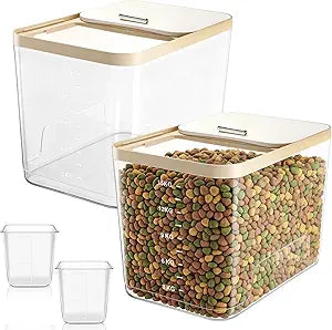 2 Pack 30 Lbs Airtight Dog Food Storage Container with 2 Scoops, Clear Cat Food Container Storage Bin with Measuring for Dog Cat Bird Other Pet