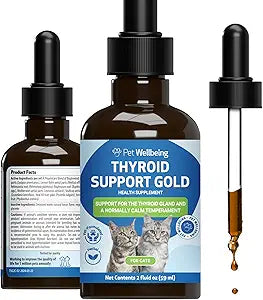 Pet Wellbeing Thyroid Support Gold for Cats - Holistic Thyroid Balance with Bugleweed & Lemon Balm, Feline Metabolic Health Supplement - NASC Certified & Vet-Formulated - 2 oz Liquid Formula