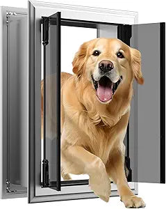Dog Door for Wall, Energy Efficient French Doggy Door with Aluminum Frame, Telescoping Tunnel and Magnetic Flaps, Easy Install for Walls 4"- 7 7/8" Thick, XLarge