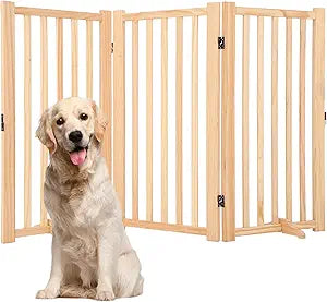Paint-Free Wooden Freestanding Dog Gates, Wooden Indoor Dog Fence,Collapsible Wood Pet Gates for The House,Doorways, Stairs,Step Over Fence -3 Panel H:36â€