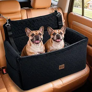 Dog Car Seat for Large Medium Dogs up to 60 lbs â€“ Elevated Dog Booster Seat for Cars with Extra-Safe 14in High Front, Memory Foam Cushion, Washable Cover, Backseat Pet Car Bed (Black)