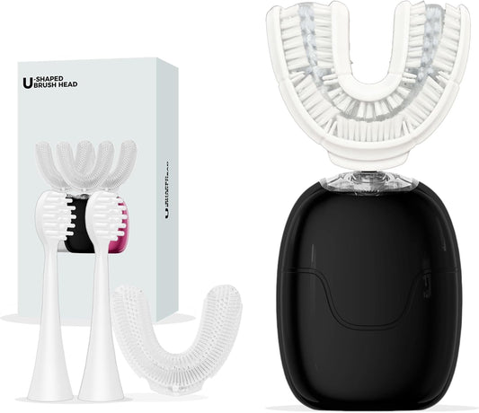U Shaped Electric Toothbrush for Adults, Rechargeable Electric Toothbrush with 360° U Brush Nylon Bristles, 3 Brushing Modes, IPX7 Waterproof, Home & Travel Use