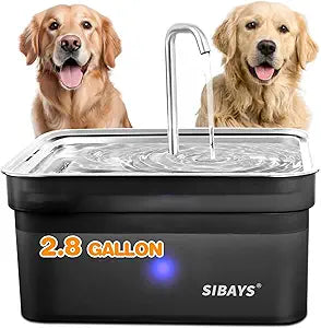 SIBAYS Dog Water Fountain for Large Dogs, 355oz/2.8Gal/10.5L Automatic Dog and Cat Water Fountain, Large Pet Fountain with Stainless Steel Bowl, Dog Water Bowl Dispenser Easy to Clean, BPA-Free FS70