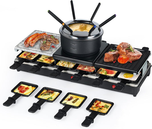 Saenchue Raclette Table Grill - Indoor Electric Grill Griddle - Nonstick Extra Large Reversible 4-In-1 Outdoor Dishwasher Safe with Cheese 12 Paddles 12 Spatulas for 12 Person, FD-12