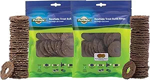 PetSafe Busy Buddy Treat Ring Variety Pack - Engaging Treat-Holding Toy Refill - Easy-Open Resealable Bags - Large - Peanut Butter & Original Rawhide Flavors - 60 Count