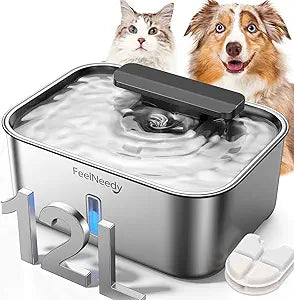 3.2Gal/12L Dog Water Fountain for Large Dogs, Ultra-Quiet Stainless Steel Dog Water Bowl Dispenser with Swirling Water Flow, Pet Water Fountain with Visual Water Level for Large Dogs Cats & Multi-Pet