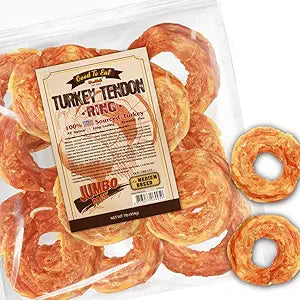 Gootoe Turkey Tendons for Dogs â€“All-Natural, Hypoallergenic Dog Treats, Rawhide Alternative, Long Lasting Puppy Chews, Healthy Dog Treats for Medium Breeds, Ring (M), 16 oz Pack (1 lb)