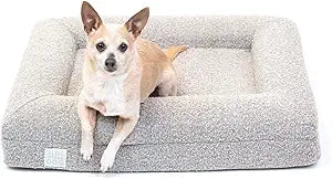 Luxury Boucle Orthopedic Memory Foam Dog Bed with Waterproof Liner and Machine Washable Cover with YKK Zippers (Small, 29" L x 23" W x 6" Th, Sand)
