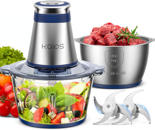 KOIOS 500W Electric Food Processor Chopper with Bowls & Blades, 8 Cup, Navy