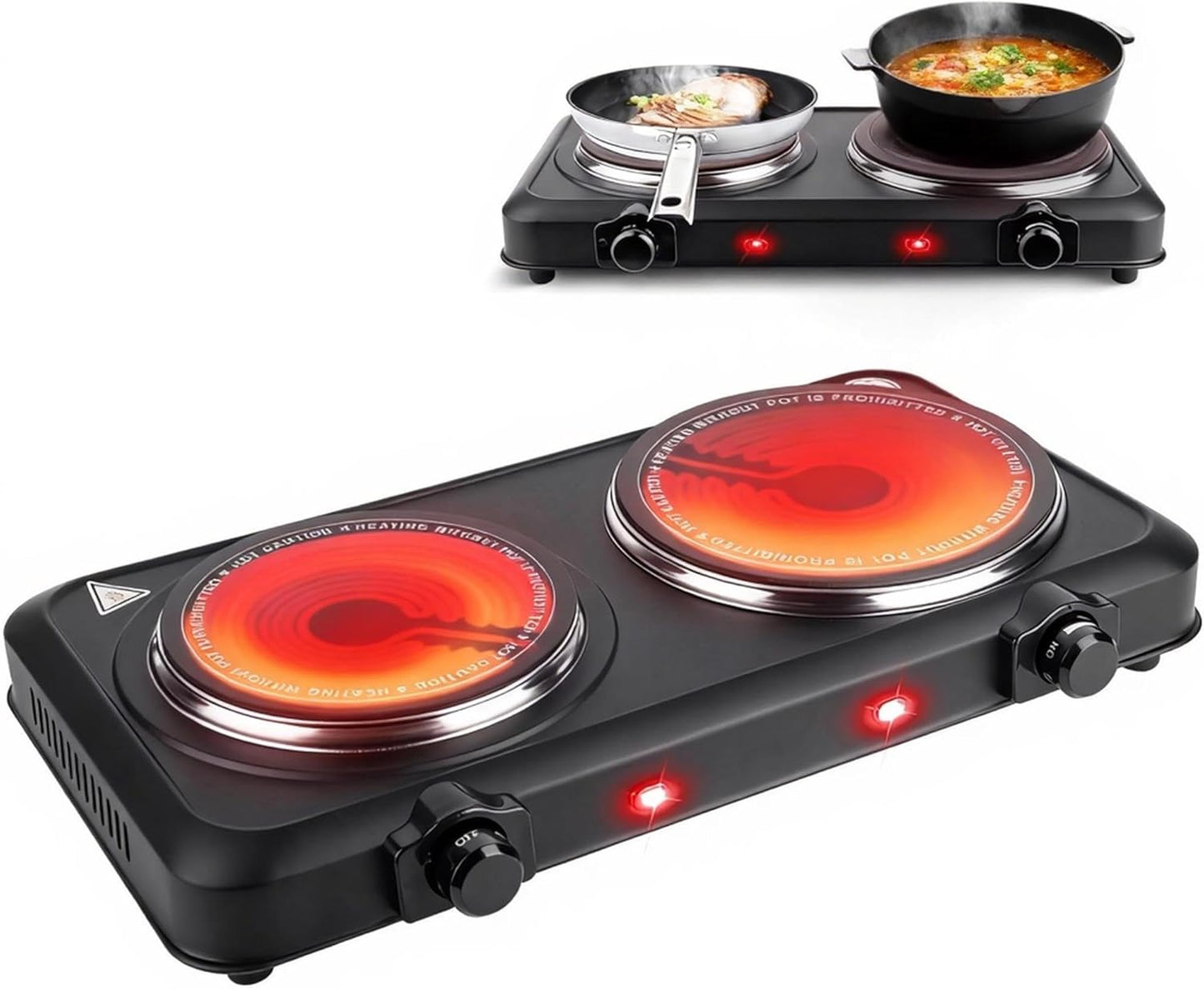 1800W Hot Plate,Portable Electric Stove Countertop Double Burner Infrared Burner with 7.5\u201D & 6.3\u201D Ceramic Glass Cooktop Stepless Temperature Adjustments for Home