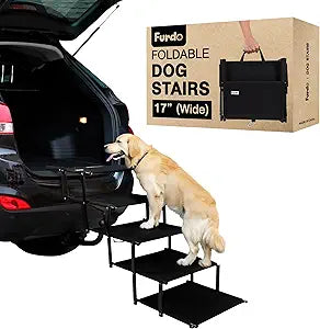 Dog Stairs for Large Dogs, for Medium Dogs, Foldable Dog Ramp for Car & SUV, Steps for Bed, Wide Non-Slip Pet Steps for Car Side Door, Truck & High Beds, Portable & Adjustable - 17" Wide