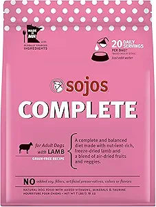 Sojos Complete Lamb Recipe Adult Grain-Free Freeze-Dried Raw Dog Food, 7 Pound Bag