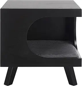 SAFAVIEH Home Collection Bean Mid-Century Matte Black Square Covered Cave Small Pet Cat Bed (Fully Assembled)