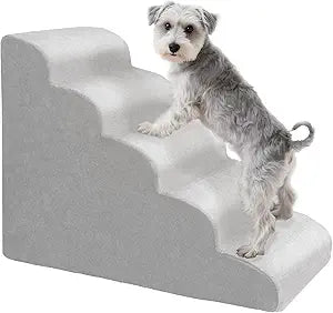 MEWANG 22.83''H Dog Stairs for Small & Medium Dogs and Old Cats â€“ 5 Steps High-Density Foam Pet Ramp for Bed & Couch, Non-Slip, Washable Cover, Grey (Round Corner, 29.92''LÃ—15.75''WÃ—22.83''H)