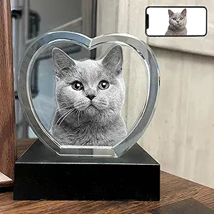 Dog Memorial Gifts for Pet Loss â€“ Personalized Crystal Photo for Dogs & Cats, Custom Laser Etched Crystal (Medium Heart)