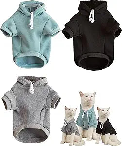 QWINEE Basic Dog Hoodie Sweatshirt Puppy Sweater Warm Cat Costumes Pet Clothes for Chihuahua Puppy Kitten Small Medium Dogs Black Green and Grey Large