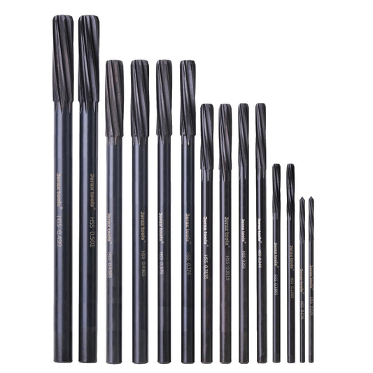 Jerax tools M2 High Speed Steel Premium Chucking Reamer Set, 14 pcs Over and Under Sizes 0.1240'' Thru 0.5010'', Spiral Flute, Enlarge, Smoothing and Finishing Holes