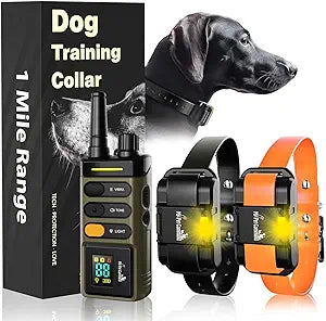 My Pet Command Long Range Dog Training Collar with Remote 1 Mile/5280 Ft, Safe Shock, Vibrate, Tone, Flashing Beacon Lights, Rechargeable Waterproof Remote Device, add up to 2 Collars. 2 Collar Pack