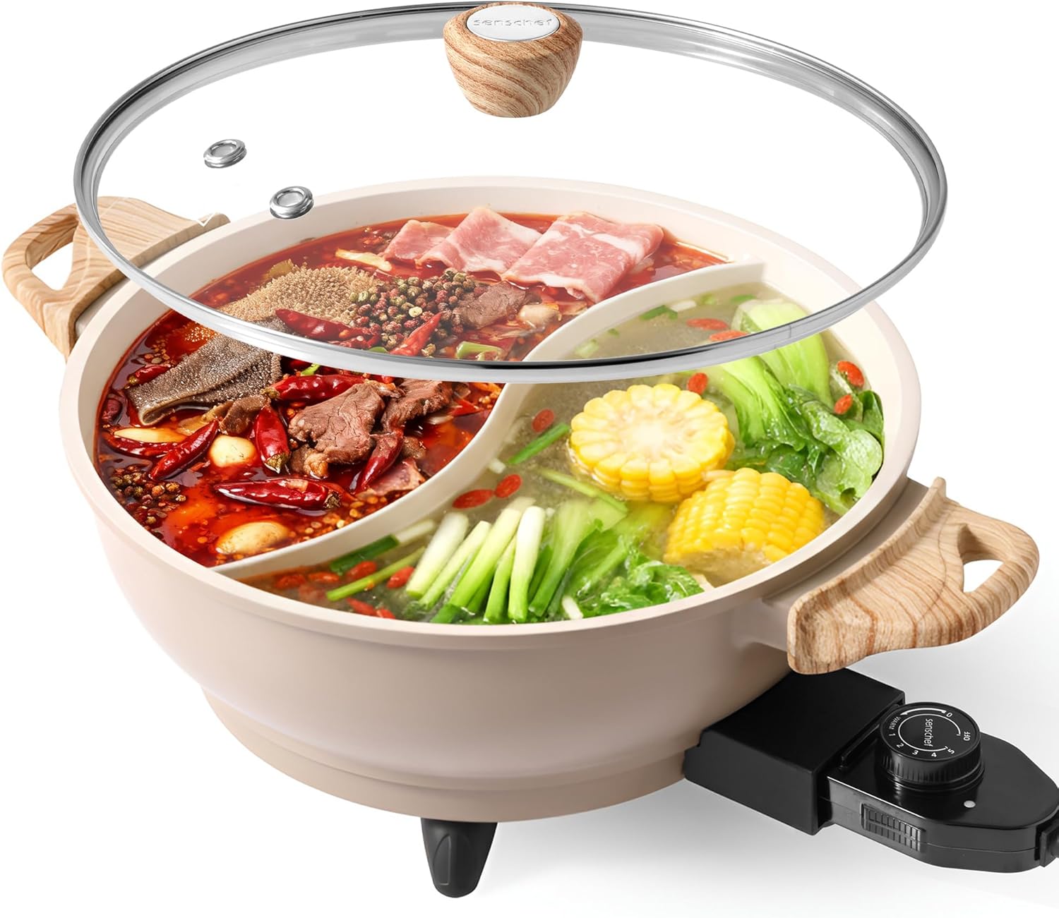 TWIN™ Electric Hot Pot with Divider | PFAS-Free Ceramic Nonstick Pot | EvenHeat Cast Aluminum Body | 1500W Fast Heating | Dual-Flavor Shabu Shabu Pots for Family Use | 1-Yr Warranty