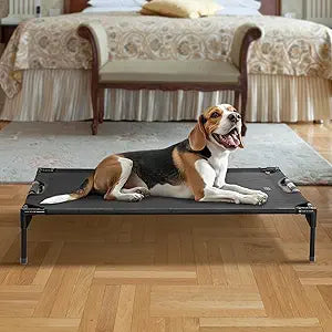 Petsfit Elevated Raised Outdoor Dog Bed - Cooling Elevated Dog Cot, Upgraded Adjustable Firmness Pet Bedï¼ŒPet Hammock Bed with Chew Proof Breathable Teslin Meshï¼ŒNon Slip, Black 42â€