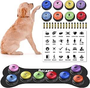 Dog Buttons for Communication,Talking Buttons for Dogs,8 Recordable Sound Buttons + 24 Scene Patterns + 1 Dog Button Mat+ 16 AAA Batteriesï¼Œ30 Seconds Dog Buttons for Pet Sound Training Toy