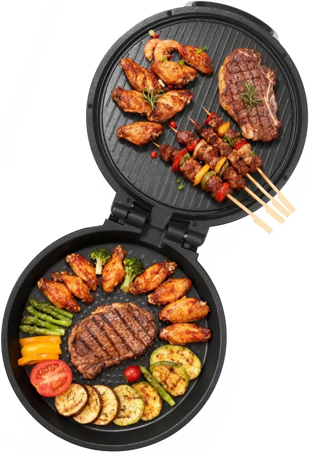 12 Inch Electric Pizza Oven 1200W Countertop Pizza Maker Nonstick Pizza Cooker 410°F Dual Heating 180 Degree Open Indoor Grill Black