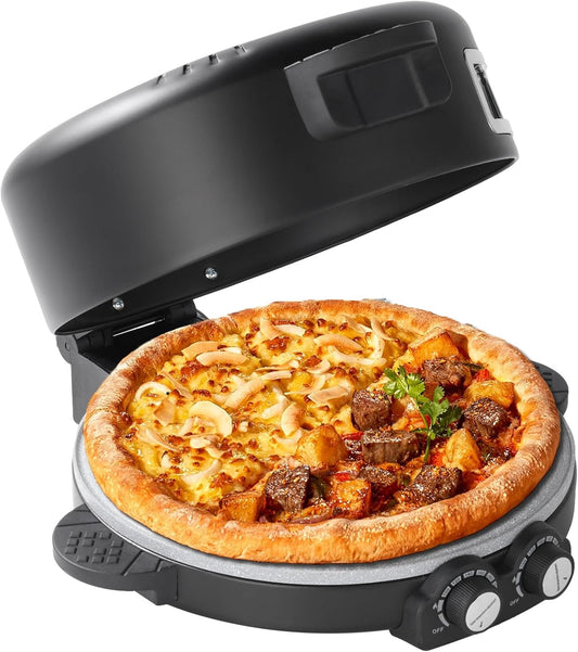 12" Electric Pizza Oven-Countertop Pizza Maker with Timer &Temperatures Control, Perfect for Pizzas/Pancake/Quesadillas/Cookies (black)