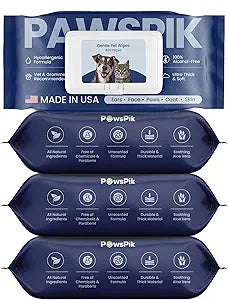 Made in USA Premium Pet Wipes with All Natural Ingredients for Dogs & Cats, Body, Ears, Face, Butt & Paws - 8x8 Inch Large - Unscented, Ultra Thick, Hypoallergenic & Alcohol-Free (4 Packs (400 pcs))