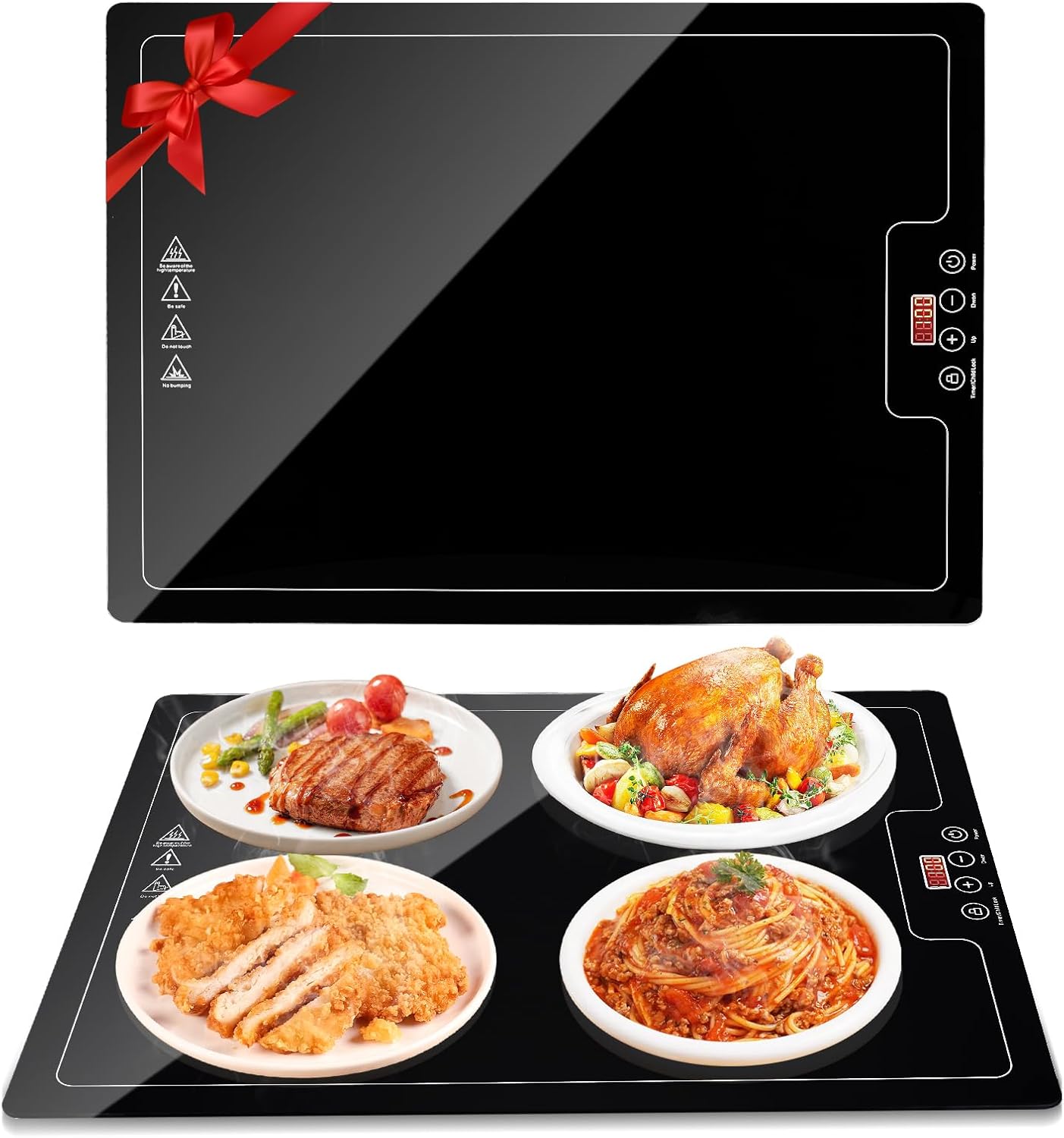 Electric Heat Warming Tray, 20"x15" Full Surface Mat Warmer With Thermostat, Digital Display,Support 104~284℉, Timer (30min-24hrs), Perfect For Parties Buffet, Countertop, Heat-Resistant Glass