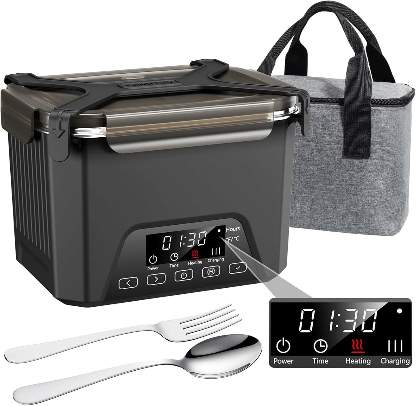 Cordless Electric Lunch Box, 1.2L Self Heating Lunch Box Battery Powered with Automatic Heating, BPA Free, Meal Prep Friendly, Portable Food Warmer for Work, Construction, Truck & Travel (Black)
