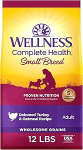 Wellness Complete Health Small Breed Adult Dry Dog Food with Grains and Real Turkey, Natural Ingredients, Omega Fatty Acids, and Probiotics, Made in USA (12-Pound Bag)â€