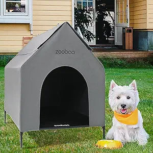 29" 2-in-1 Dog House for Medium Dogs, Elevted Dog House Outdoor/Indoor, Weatherproof Elevated Pet Shelter, Breathable Mesh & Steel Frame, Easy to Assemble & Clean(Grey)