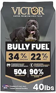 VICTOR Bully Fuel Dry Dog Food, 40 lb â€“ Real Beef First Ingredient, High-Calorie Formula for Lean Muscle, Glucosamine & Chondroitin for Joint Health, Omega 3 & 6 for Skin & Coat