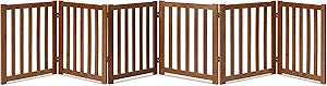 LZRS 6-Panel Extra-Wide Freestanding Wooden Dog Gate Indoor â€“ 24â€High Foldable Safety Pet Barrier for Doorways, Hallways, Kitchens, and Long Staircases, Durable Design fit Small to Medium Dogs, Oak