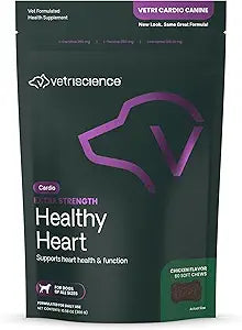 VetriScience Extra Strength Healthy Heart Chews, Vetri Cardio Supplement for Dogs, Heart Support Supplement with Taurine, Carnitine, CoQ10, Hawthorn and Berberine, Chicken, 60 Count
