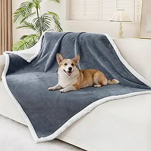 Smiry Waterproof Blanket Throw for Large Dogs, Soft Reversible Dog Blanket for Sofa Couch Bed, Washable Leakproof Sherpa Fleece Furniture Couch Protector(50"x60", Grey/White)