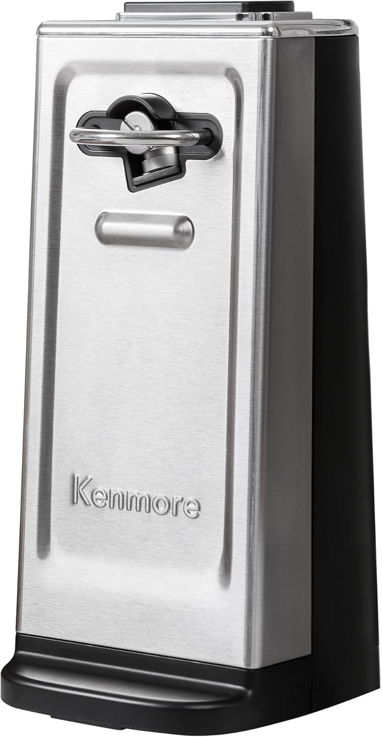 Kenmore Electric Can Opener \u2013 Smooth Edge, Automatic Side-Cut Blade, Extra-Tall Design for Regular & Pop-Top Cans, Easy One-Touch Operation, Black & Stainless Steel