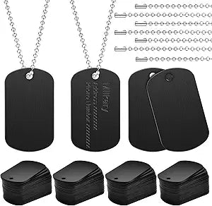 200Pcs Military Dog Tags Set - Rectangle Blank Metal Stamping Tags Including 100Pcs Aluminum & 100Pcs Ball Steel Chains Personalized Pets Tags for DIY Decorative Craft (Black)