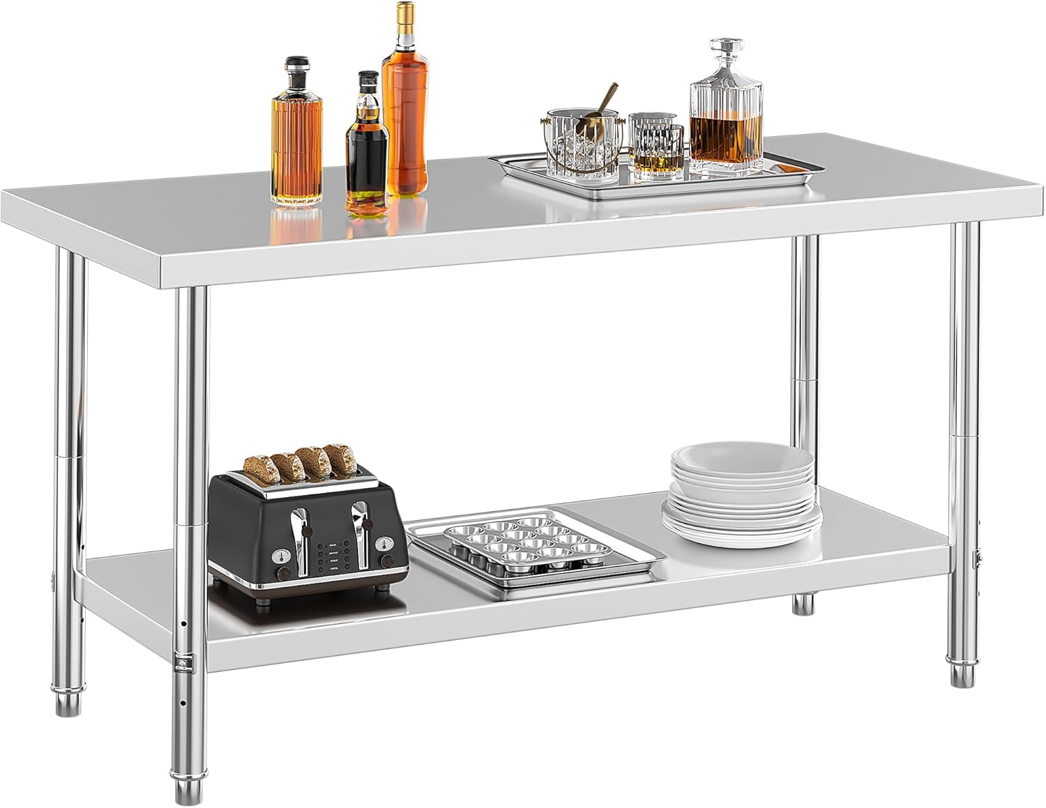 YITAHOME NSF Stainless Steel Table, 60" X 24" Worktable w\/Undershelf, Heavy Duty Prep Workstation for Home Kitchen Commercial Restaurant Garage Warehouse Outdoor