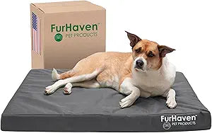 Furhaven Water-Resistant Cooling Gel Dog Bed for Large/Medium Dogs w/ Removable Washable Cover, For Dogs Up to 55 lbs - Indoor/Outdoor Logo Print Oxford Polycanvas Mattress - Stone Gray, Large
